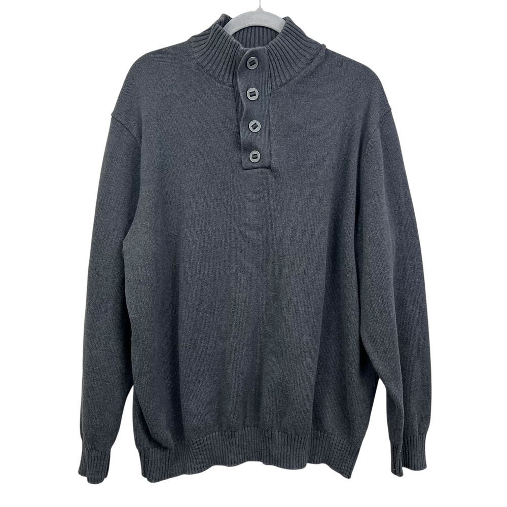 Joe Joseph Abboud Mens Knit Sweater Mock Button Neck Pullover Gray Size XL*